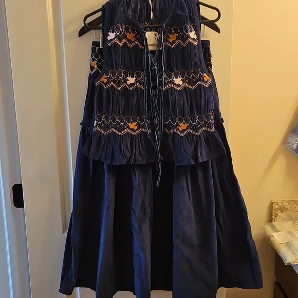 NWT! Free People Terra Smocked Maxi Skirt Set (M), Blue, Corduroy - Picture 6 of 16